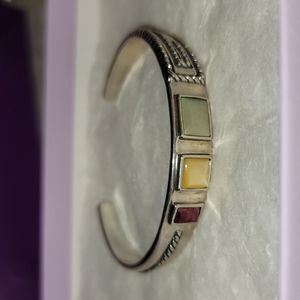 Vintage Rare Carolyn Pollack Relios Sterling Silver Gemstones Cuff Bracelet